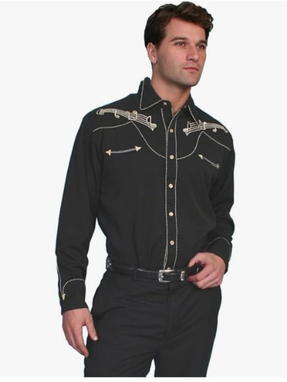 Vintage Scully Black Embroidered Pearl Snap Western Shirt mens Xlarge
